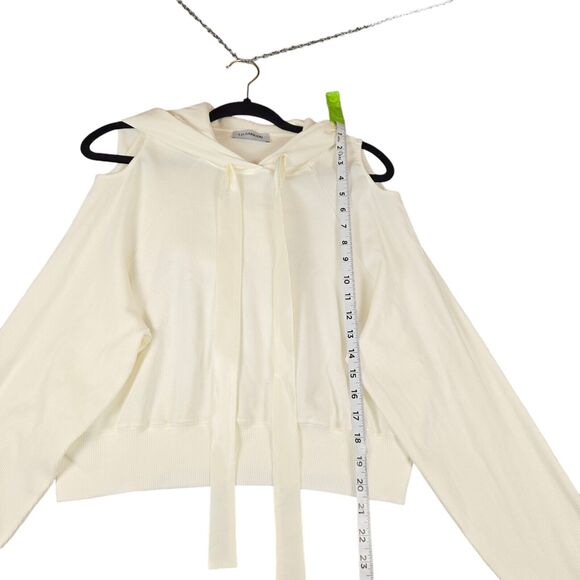 I.D. Sarrieri Womens UK 2XL Hoodie Charlie Cold-shoulder Ribbed Cream Cropped - Picture 5 of 13